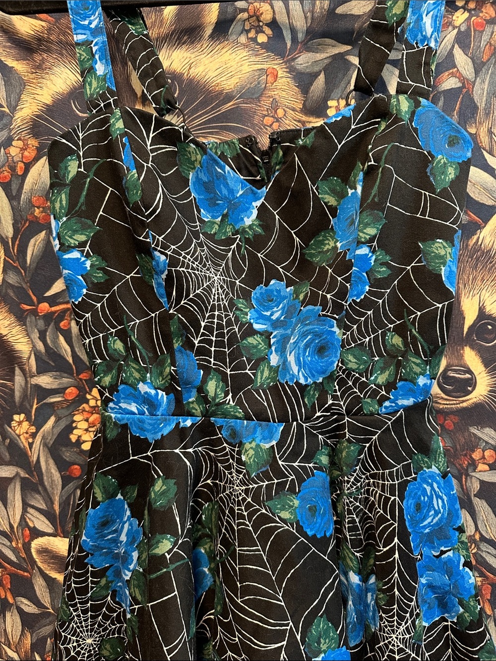 Vixen By Micheline Pitt Blue Roses Spiderweb Swing Dress Size Medium M - Picture 3 of 3